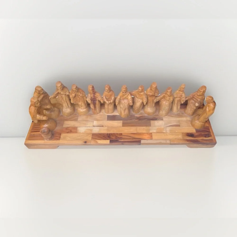 Last supper wooden display plague figurines stationary disciples Jesus